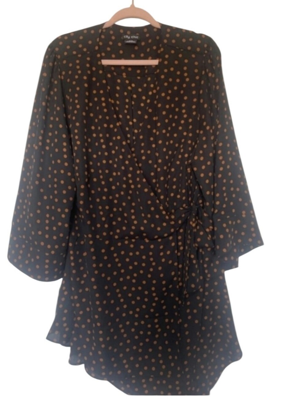 City Chic Size Medium 18 Black And Brown Polka Dot Wrap Dress